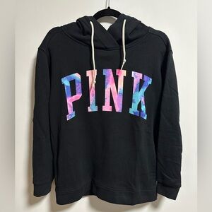 PINK Victoria's Secret Black Hoodie with Multicolor Logo